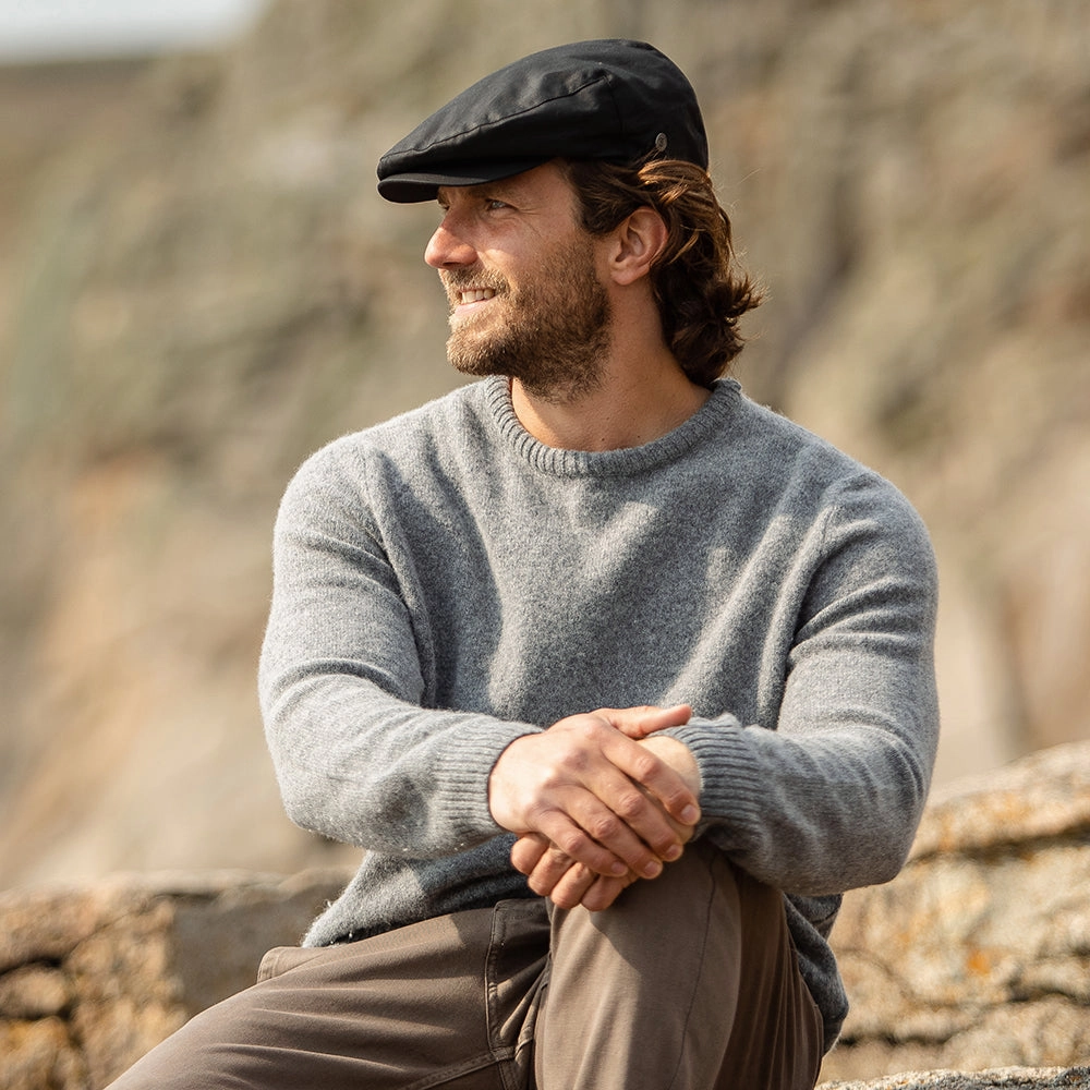 Oilcloth Water Resistant Flat Cap - Black