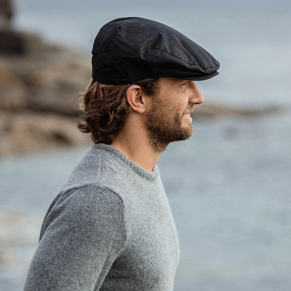 Oilcloth Water Resistant Flat Cap - Black