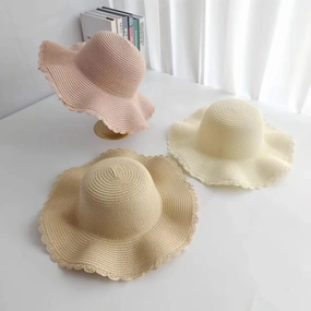 Parent-Child Wave-Edge Straw Hat