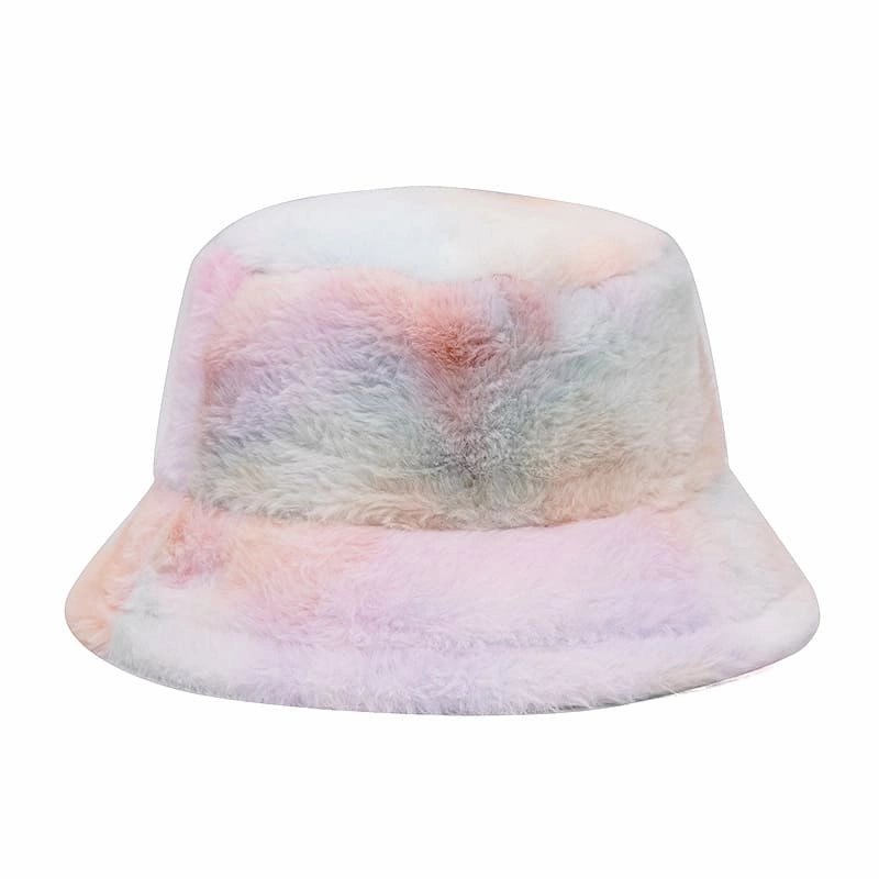 Pastel Tie-Dye Fur Bucket Hat