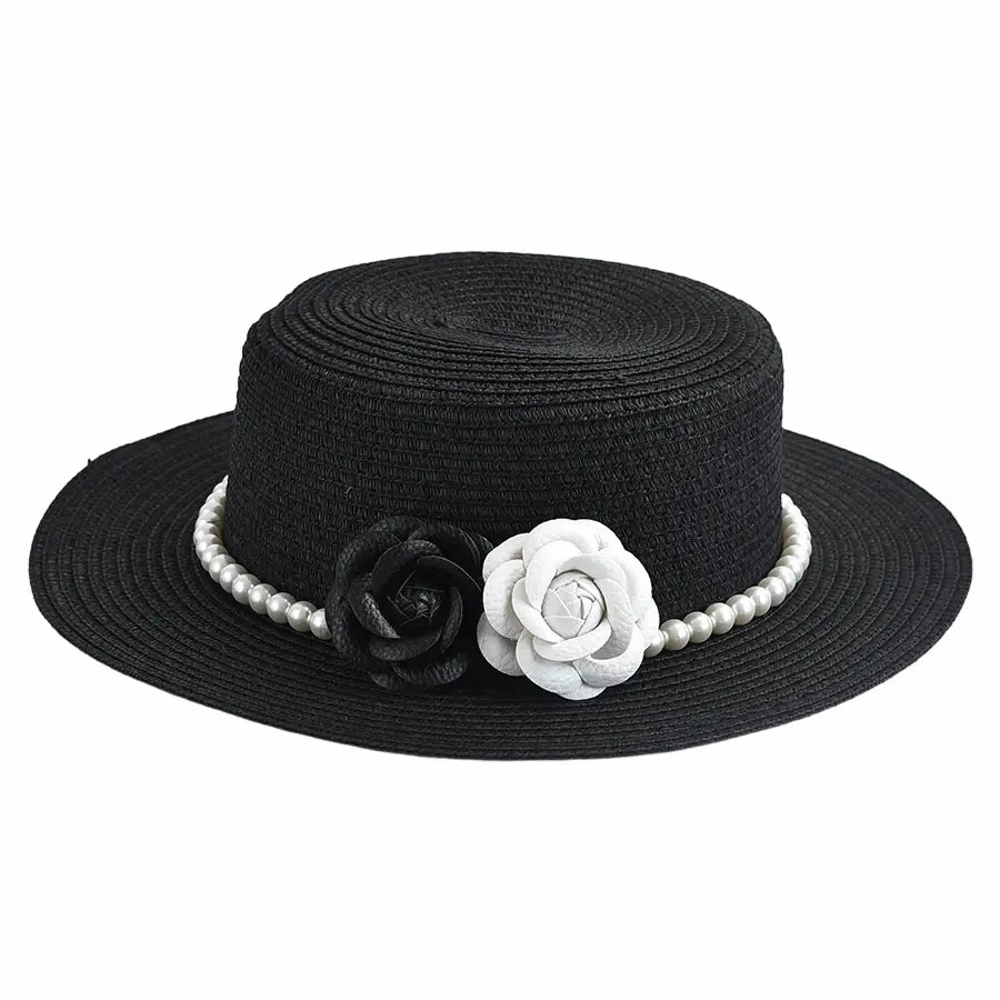 Pearls & Roses Summer Raffia Boater Hat