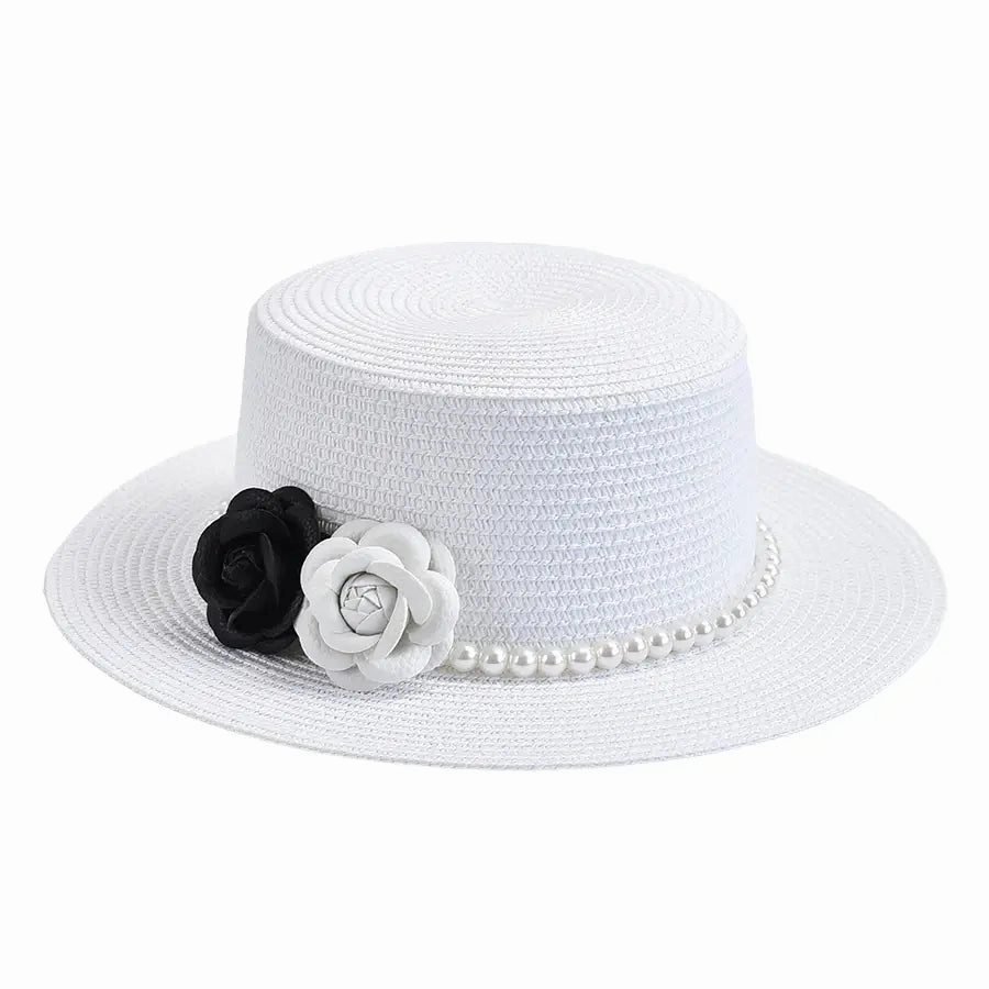 Pearls & Roses Summer Raffia Boater Hat