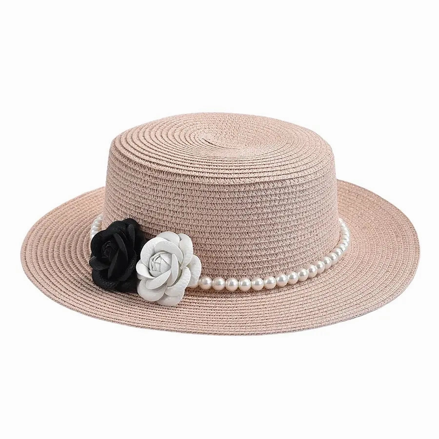 Pearls & Roses Summer Raffia Boater Hat