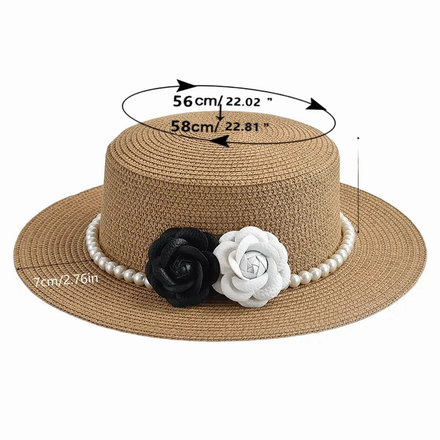 Pearls & Roses Summer Raffia Boater Hat