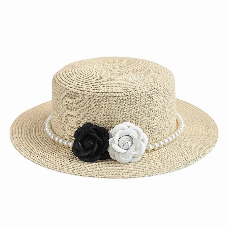 Pearls & Roses Summer Raffia Boater Hat