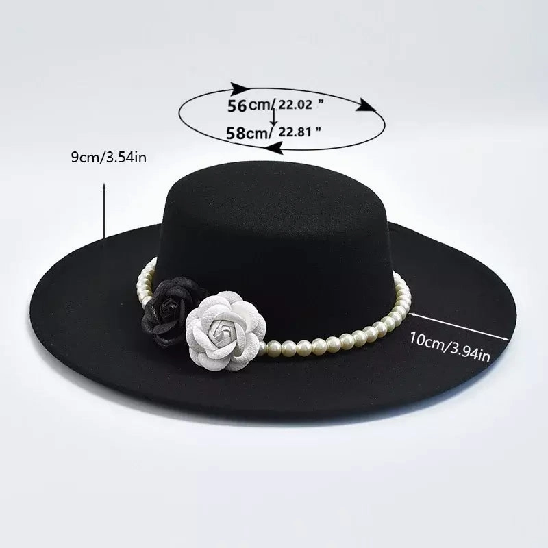 Pearls & Roses Wide Brim Cotton Boater Hat