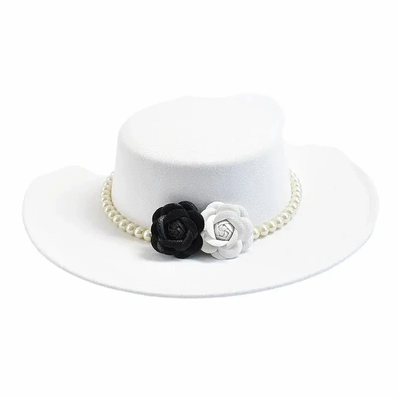 Pearls & Roses Wide Brim Cotton Boater Hat