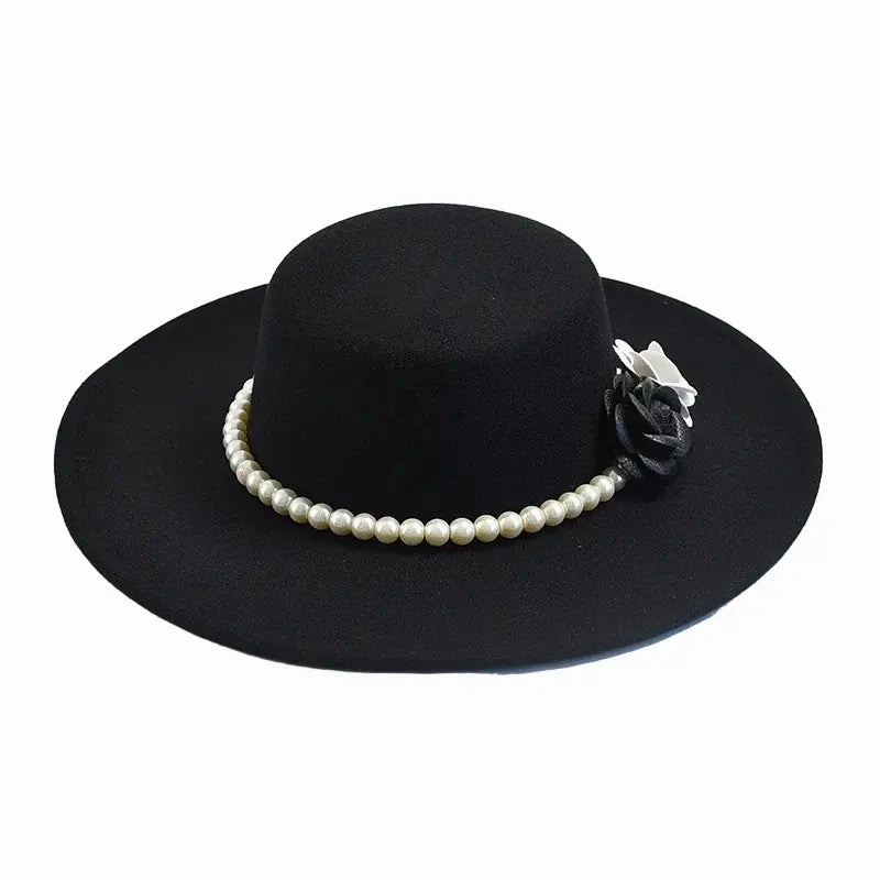 Pearls & Roses Wide Brim Cotton Boater Hat