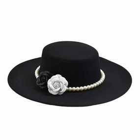 Pearls & Roses Wide Brim Cotton Boater Hat