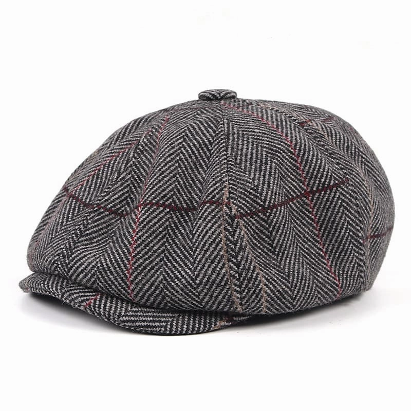 Plaid & Herringbone Wool Newsboy Cap
