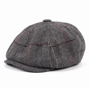 Plaid & Herringbone Wool Newsboy Cap