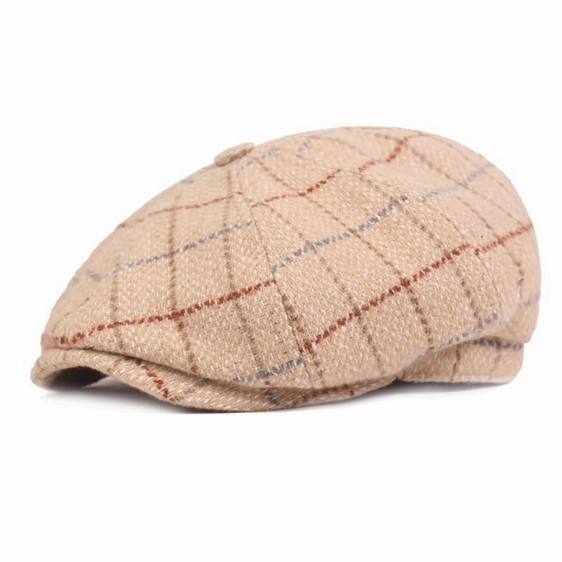 Plaid Herringbone Wool Newsboy Cap