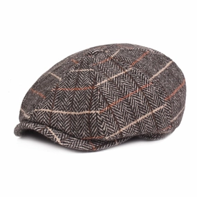 Plaid Herringbone Wool Newsboy Cap
