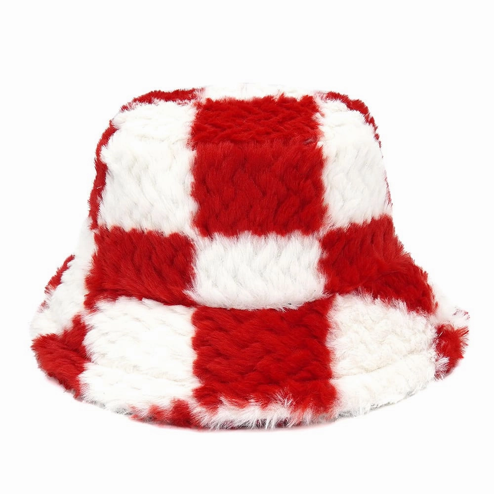 Plaid Print Fur Bucket Hat