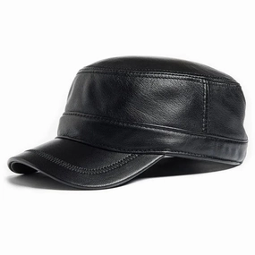 Plain Genuine Cowhide Leather Army Cap