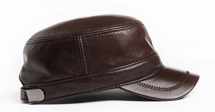 Plain Genuine Cowhide Leather Army Cap