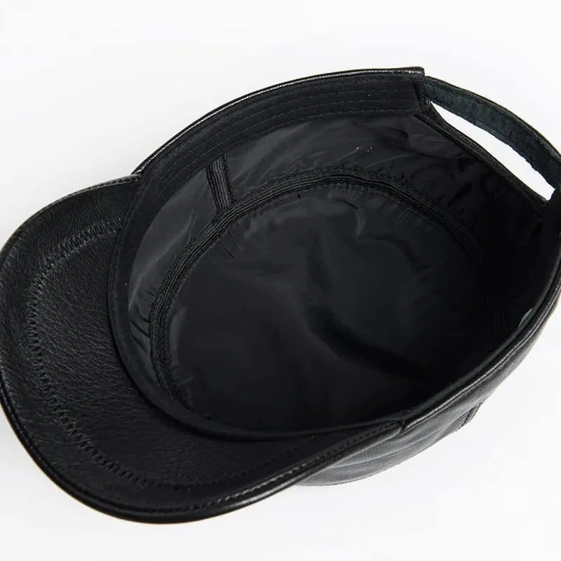 Plain Genuine Cowhide Leather Army Cap