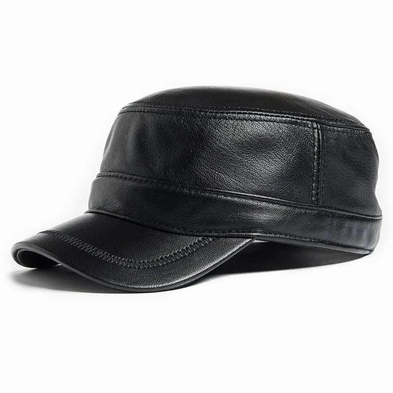 Plain Genuine Cowhide Leather Army Cap