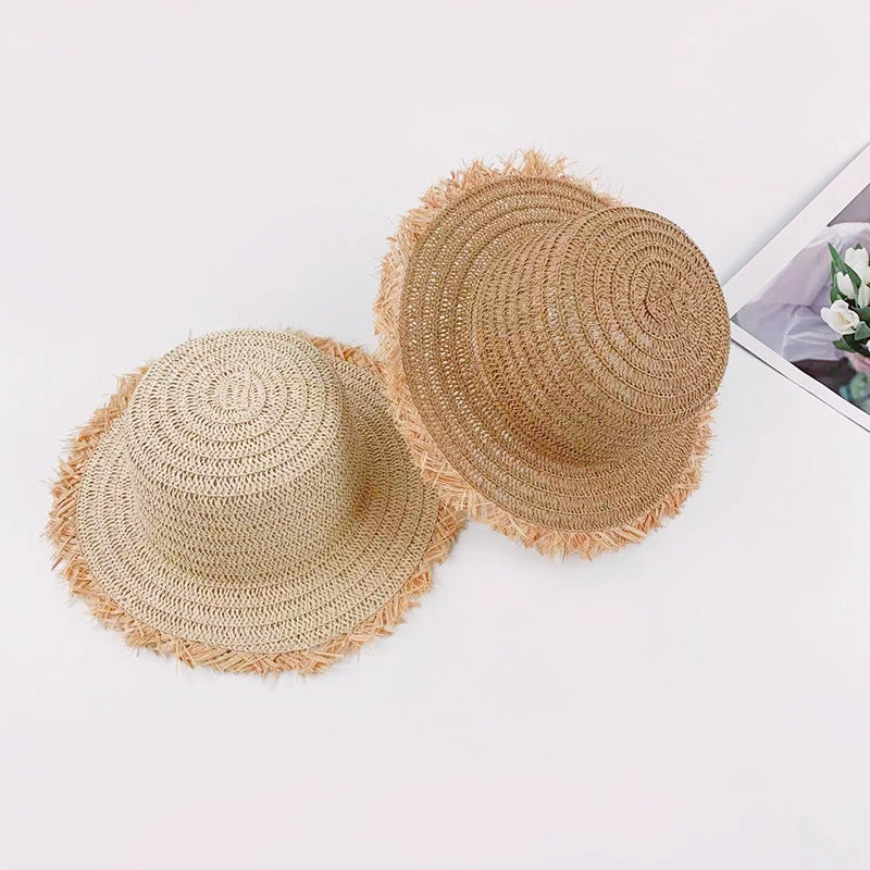 Raffia Straw Flat Brim Sun Hat