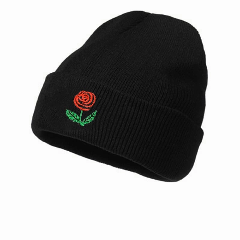 Red Rose Black Cotton Beanie