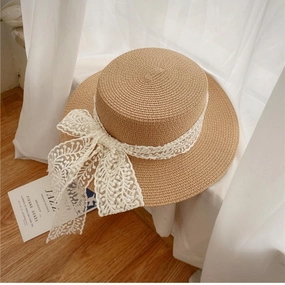 Rural Style Flat Top Lace Straw Hat