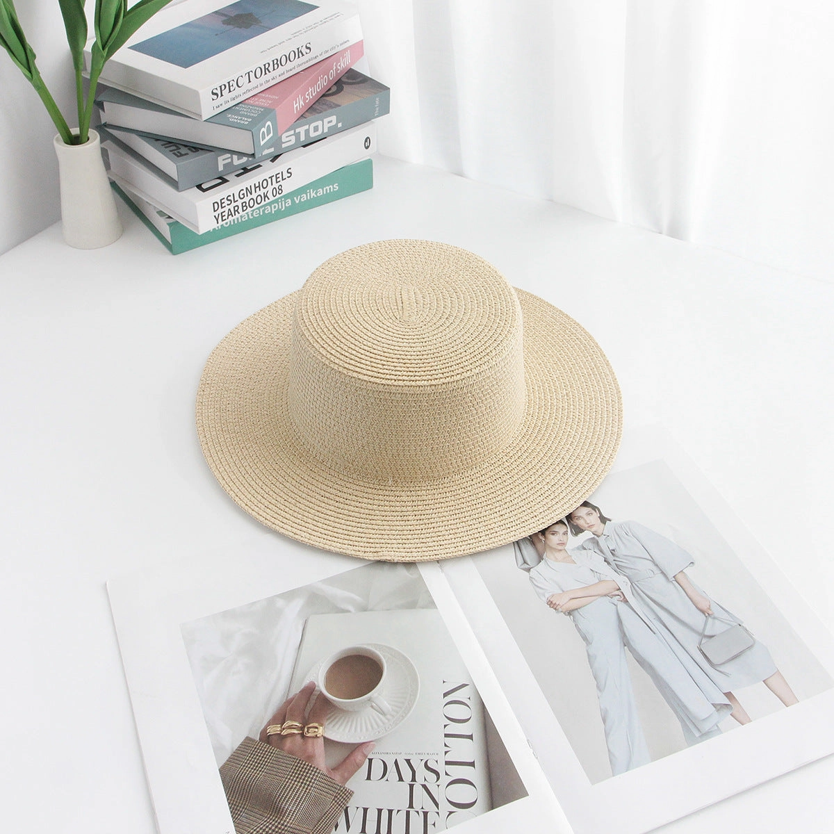 Rural Style Flat Top Lace Straw Hat