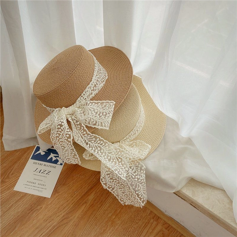Rural Style Flat Top Lace Straw Hat