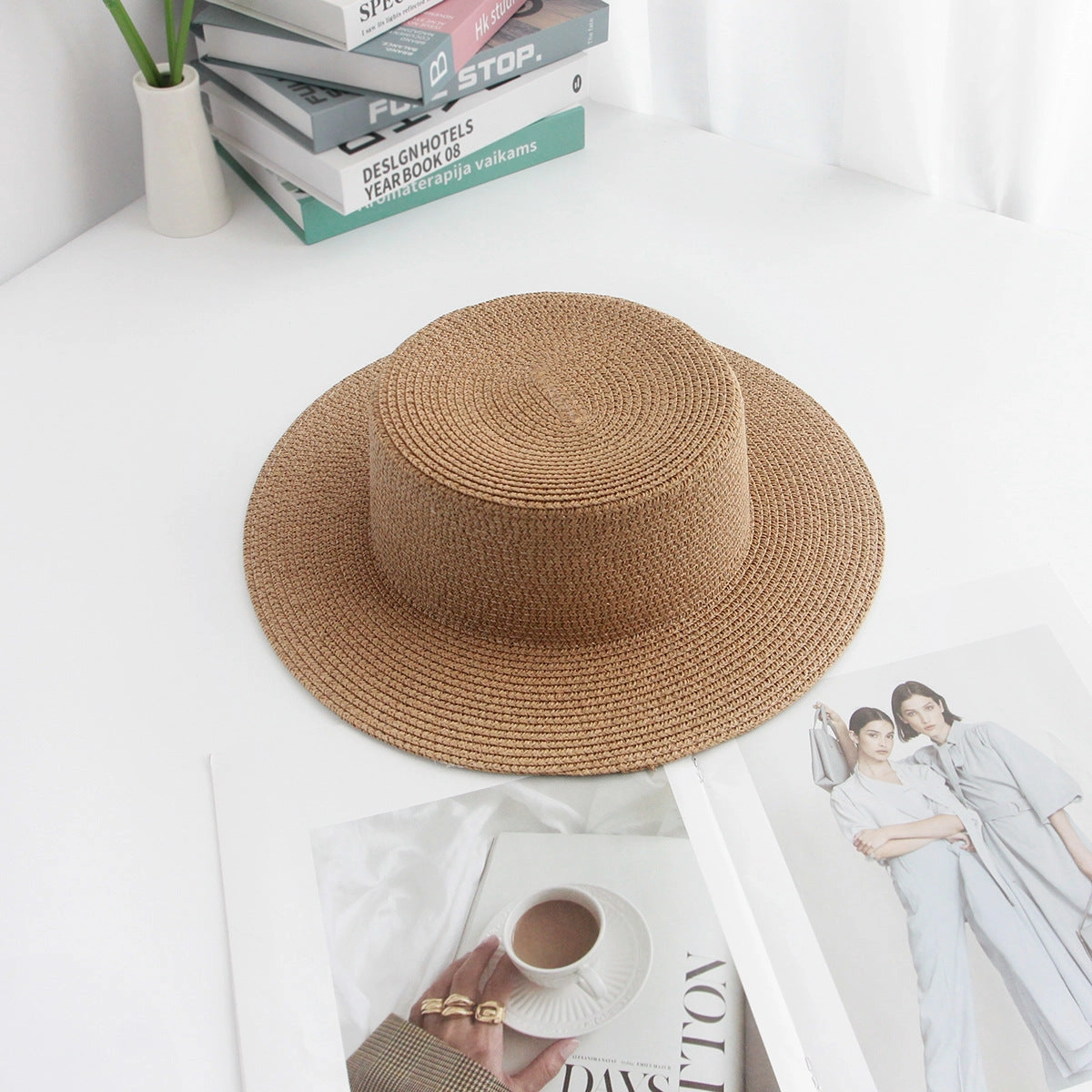 Rural Style Flat Top Lace Straw Hat