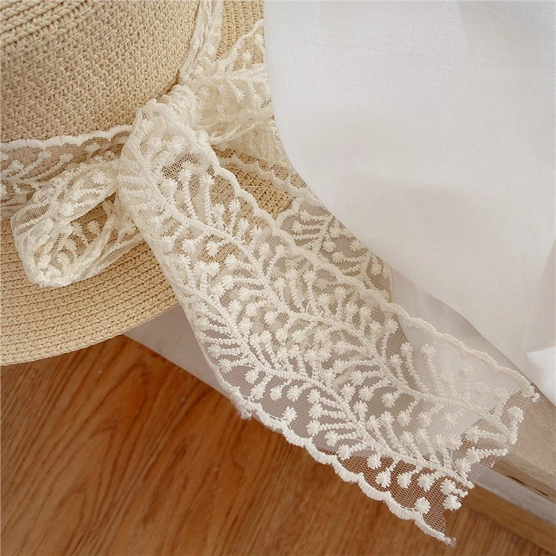 Rural Style Flat Top Lace Straw Hat