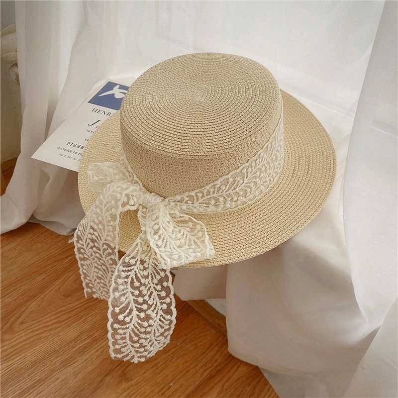 Rural Style Flat Top Lace Straw Hat