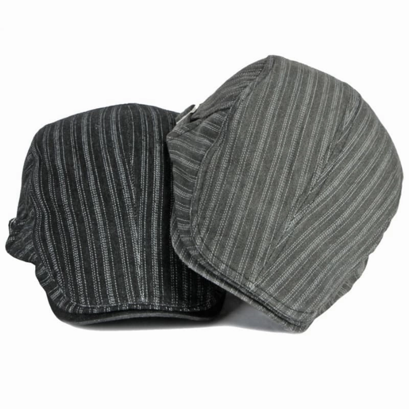 Sook Striped Denim Flat Cap