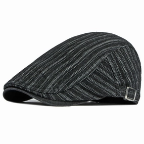 Sook Striped Denim Flat Cap