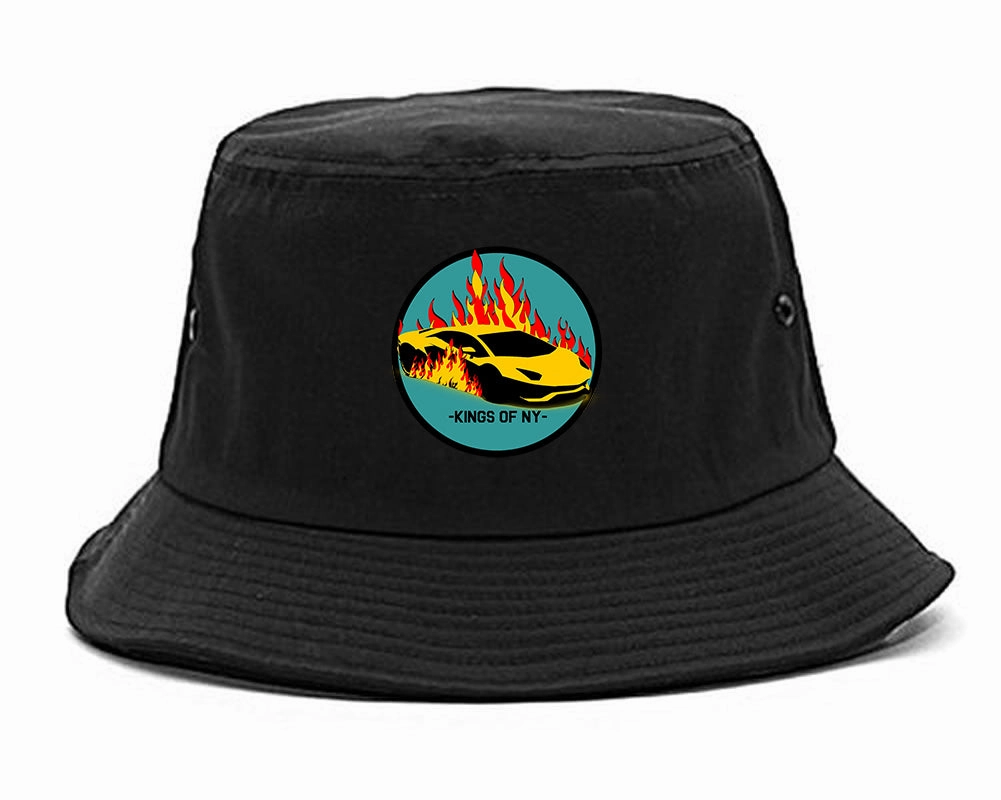 Sports Car In Flames Mens Bucket Hat