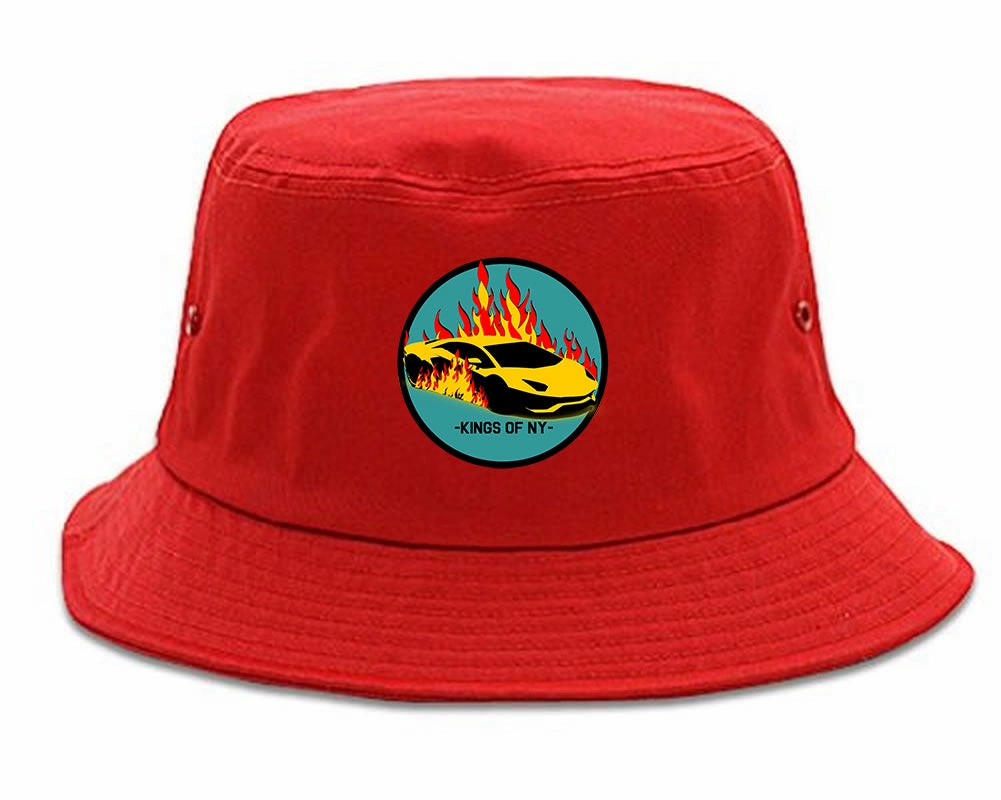 Sports Car In Flames Mens Bucket Hat