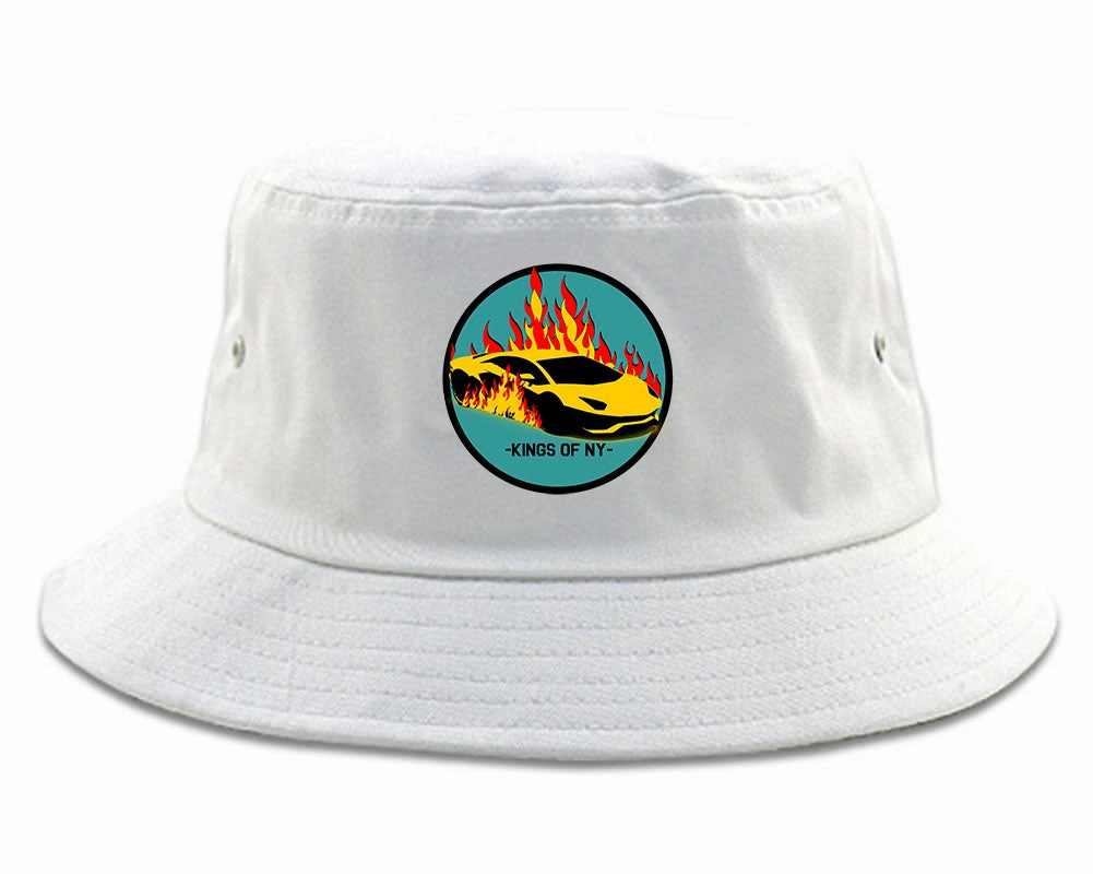 Sports Car In Flames Mens Bucket Hat