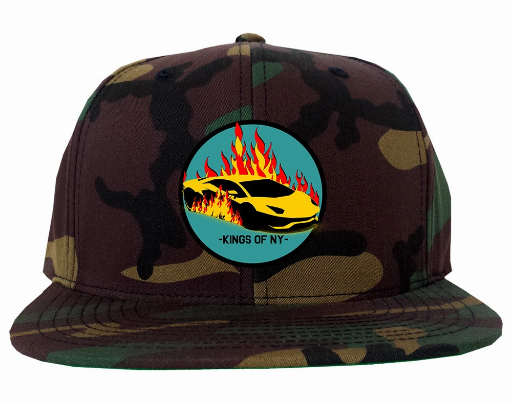 Sports Car In Flames Mens Snapback Hat