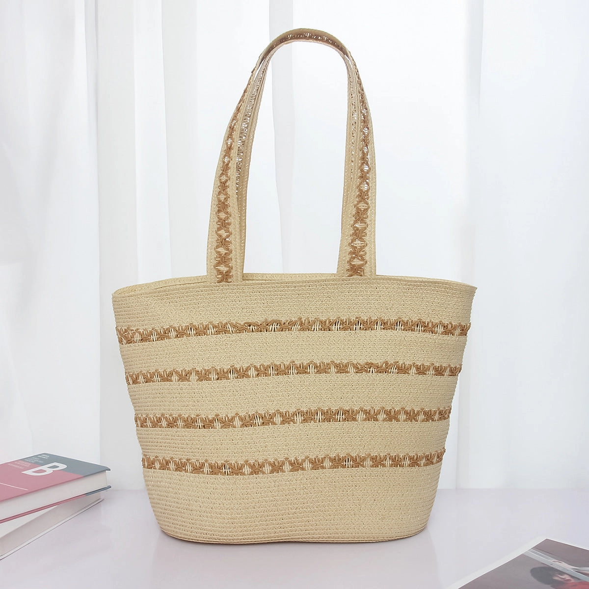 Straw Hat and Tote Set Summer Beach Sun Protection Hat Simple Sun Hat