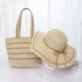 Straw Hat and Tote Set Summer Beach Sun Protection Hat Simple Sun Hat