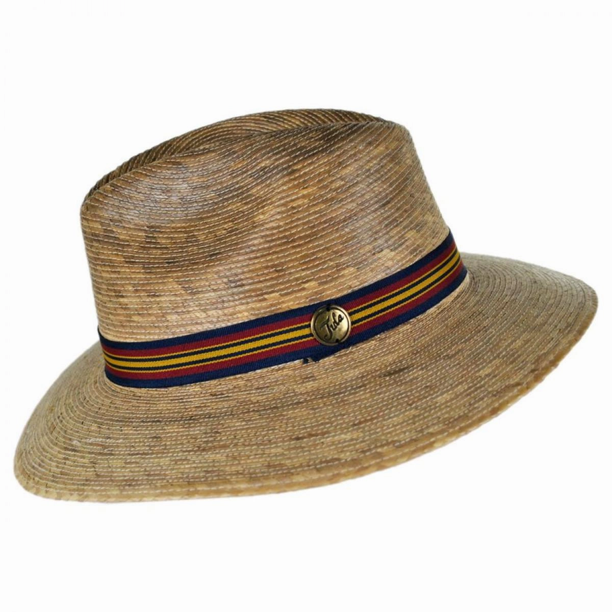Striped Band Explorer Palm Straw Fedora Hat