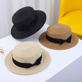 Summer British Straw Hat Kids Flat Brim Breathable Sun Protection Beach