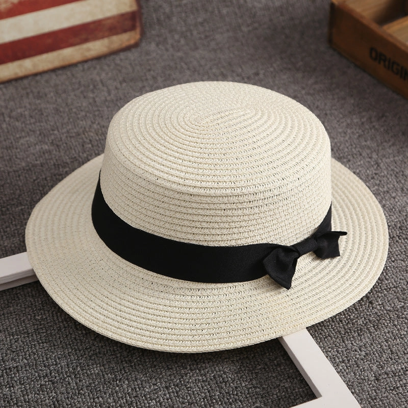Summer British Straw Hat Kids Flat Brim Breathable Sun Protection Beach