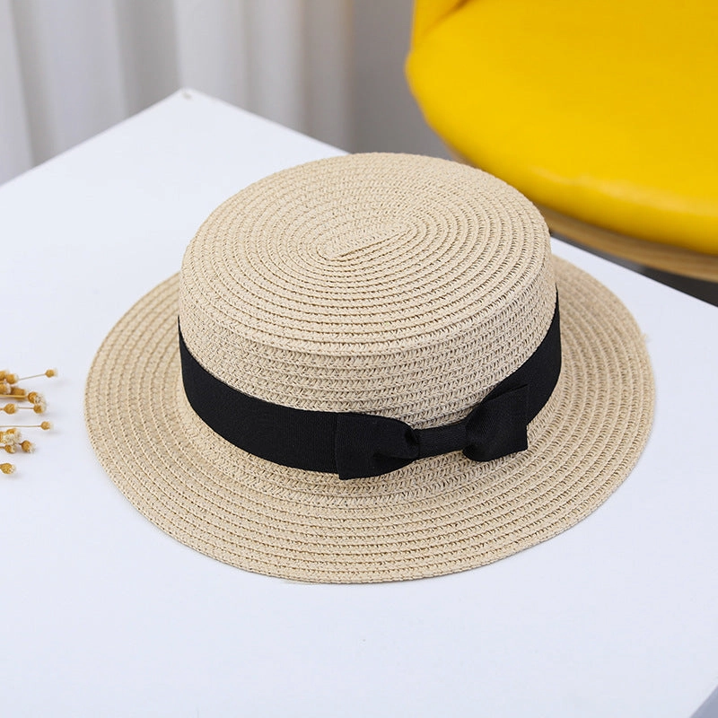 Summer British Straw Hat Kids Flat Brim Breathable Sun Protection Beach
