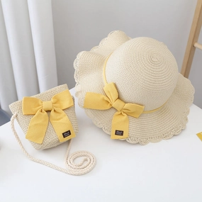 Summer Kids Sun Hat Baby Straw Bag Set Girls' Cute Wide Brim Sun