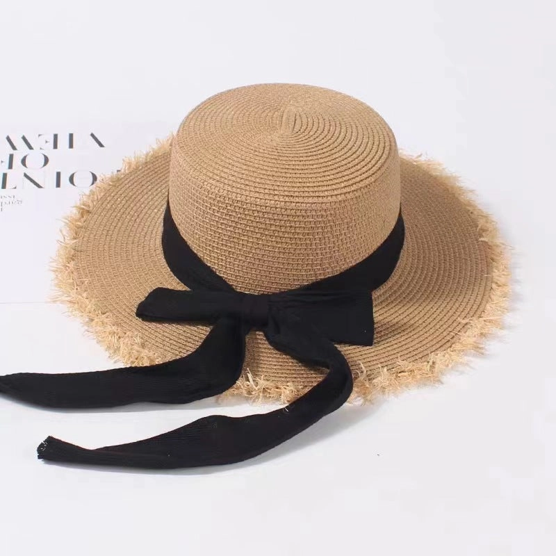 Summer Raffia Hat French Flat Top Beach Sun Protection