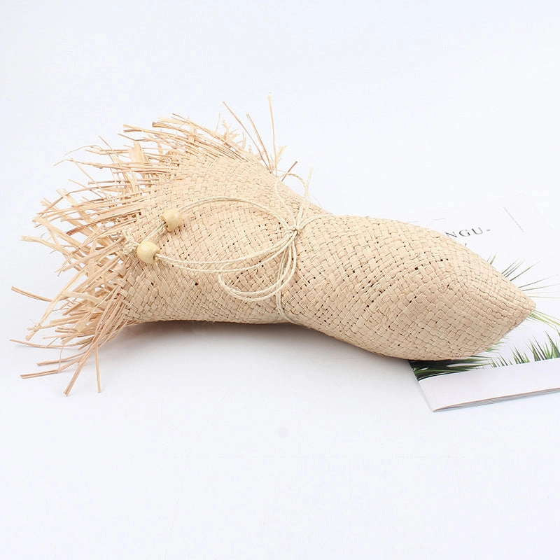 Summer Sun Hat Women's Beach Foldable Wide Brim Raffia