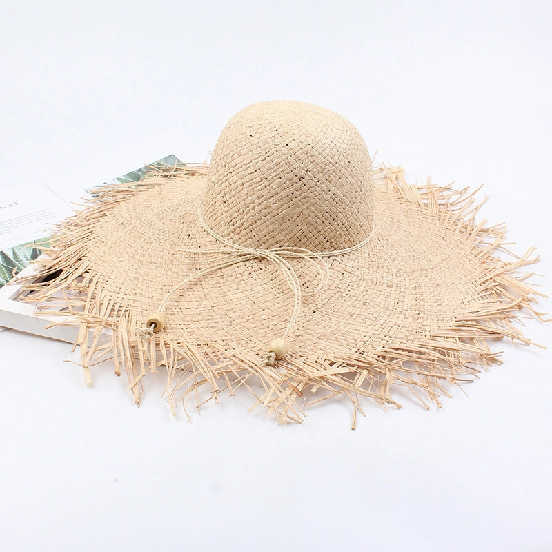 Summer Sun Hat Women's Beach Foldable Wide Brim Raffia
