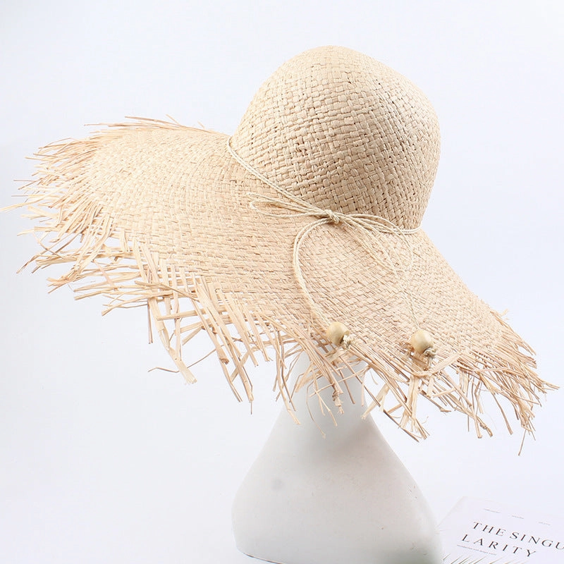 Summer Sun Hat Women's Beach Foldable Wide Brim Raffia