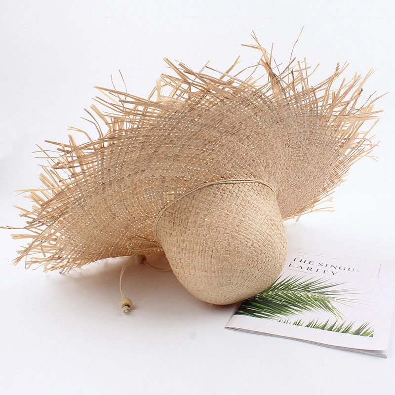 Summer Sun Hat Women's Beach Foldable Wide Brim Raffia