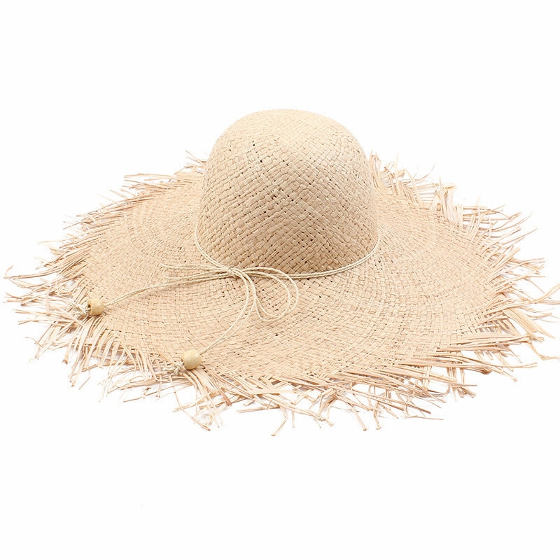 Summer Sun Hat Women's Beach Foldable Wide Brim Raffia
