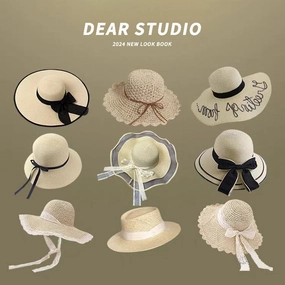 Summer Wide-Brim Straw Hat UV Protection Beach Vacation French Bow